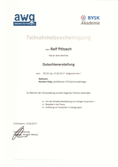 Bescheinigung Gutachtenerstellung