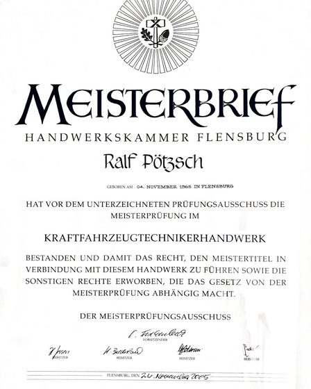 Meisterbrief im Kraftfahrzeugtechnikerhandwerk