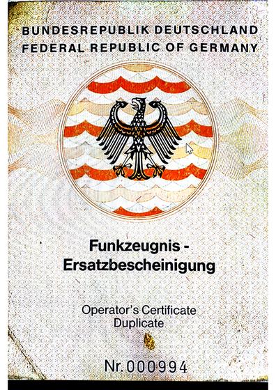 Funkzeugnis, beschraenkt gueltiges Betriebszeugnis fuer Funker II